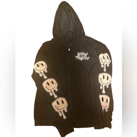 Faded Rose “Stay Trippy” Smiley Face Graphic Zip Hoodie Jacket Size Large - Picture 1 of 5